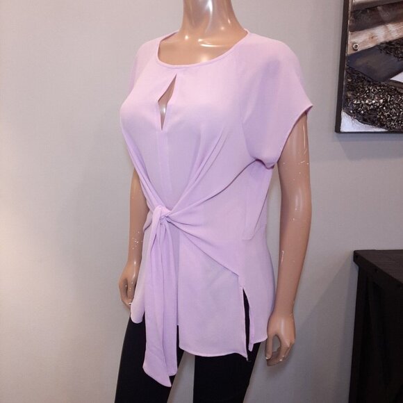 3/$20 Chenault Tie Front Blouse Womens XL Pink Short Sleeve Keyhole Tunic Top - Picture 4 of 13